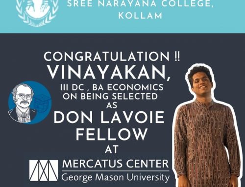 Congratulation Vinayakan (III DC B.A.Economics) on being selected as DON LAVOIE FELLOW at Mercatus Center